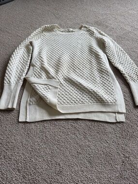 Athleta Cream Crewneck Textured Knit Sweater